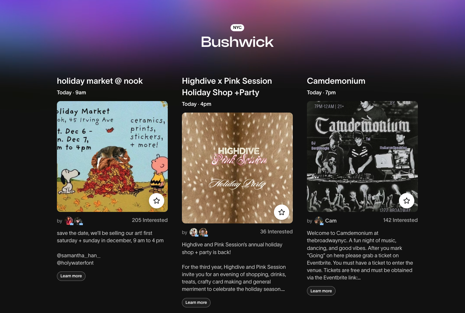 Partiful의 다이내믹한 리스트 UI https://partiful.com/discover/s/nyc-bushwick?event=f9hFEDwApdD0uGntVICK