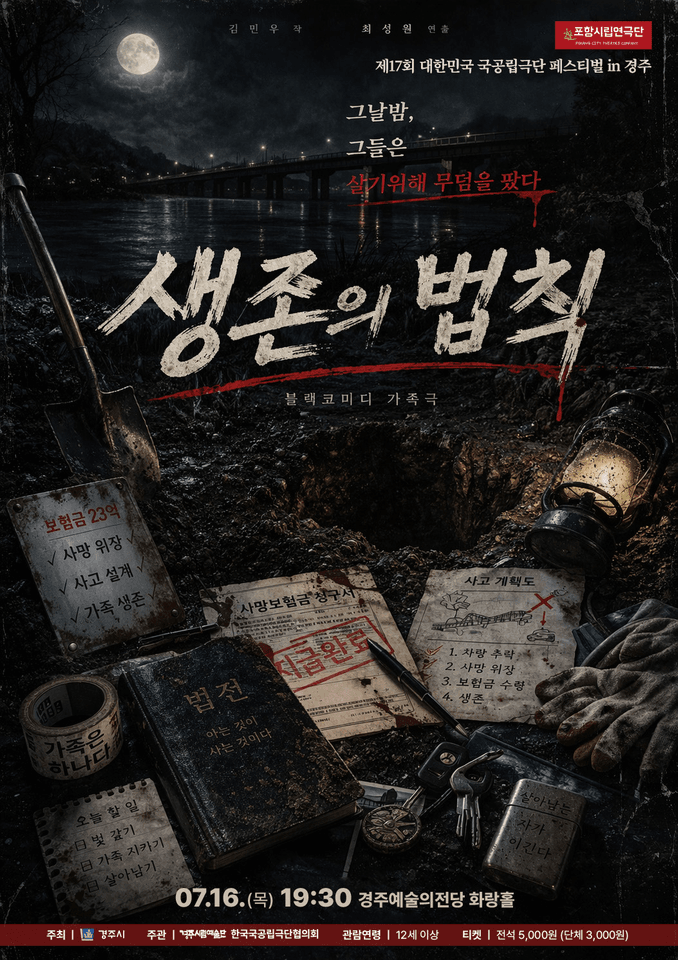 제195회 포항시립연극단 정기공연 & 제17회 대한민국 국공립극단 페스티벌: 생존의 법칙 포스터